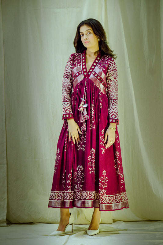 Crimson Aura – Pure Linen Kalamkari Dress