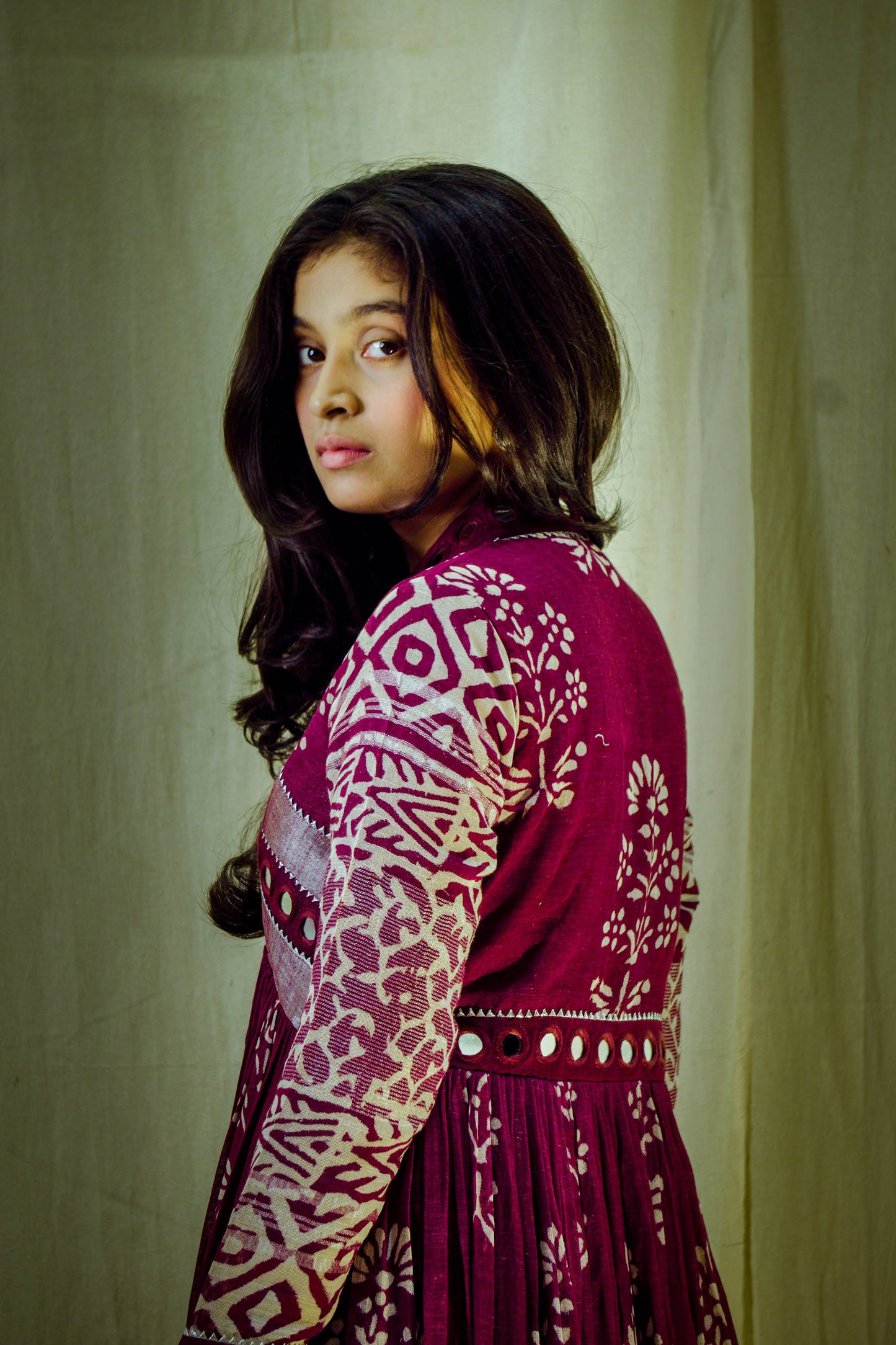Crimson Aura – Pure Linen Kalamkari Dress