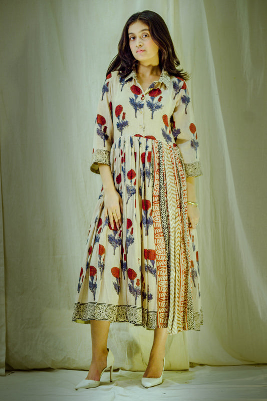 Tulip Élan – Pure Linen Block-Printed Dress
