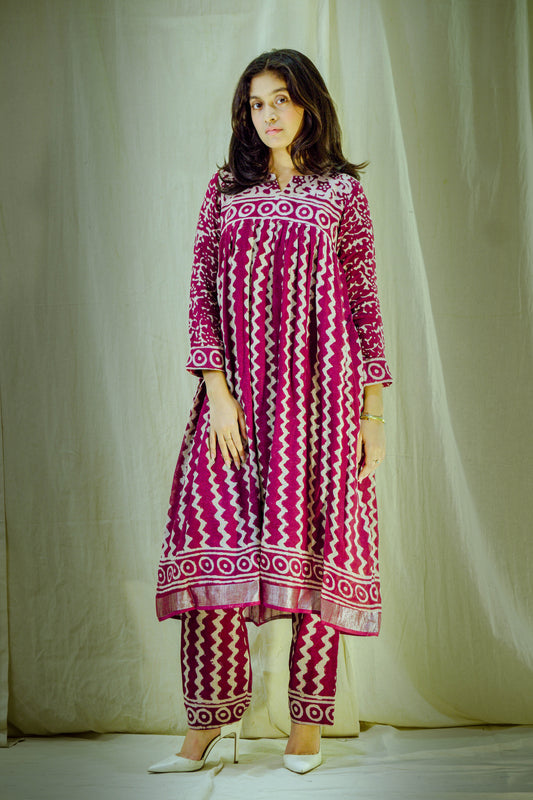 Wine Reverie – Block Printed Pant Kurta Set