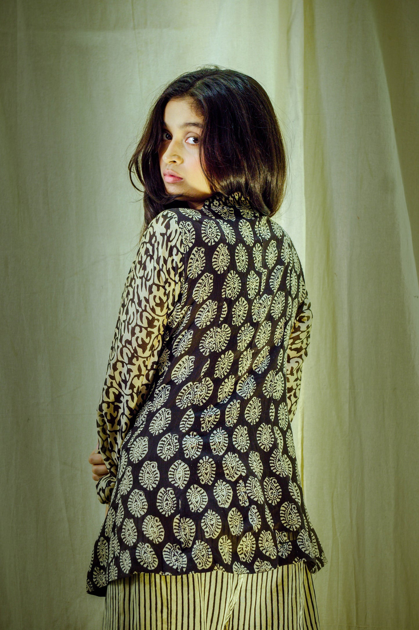 Noir Melody – Chanderi Bell-Sleeve Top & Palazzo Set