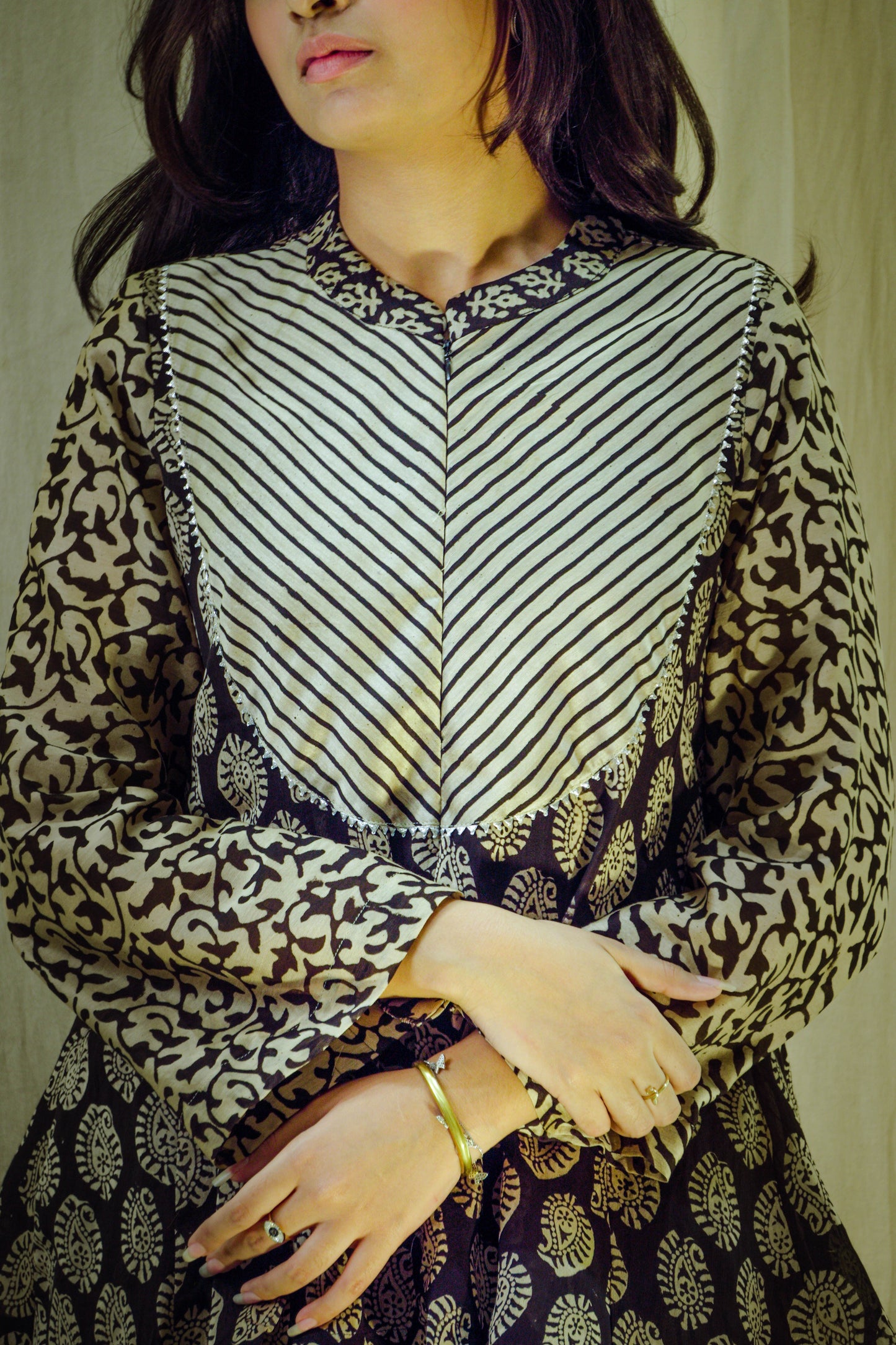 Noir Melody – Chanderi Bell-Sleeve Top & Palazzo Set