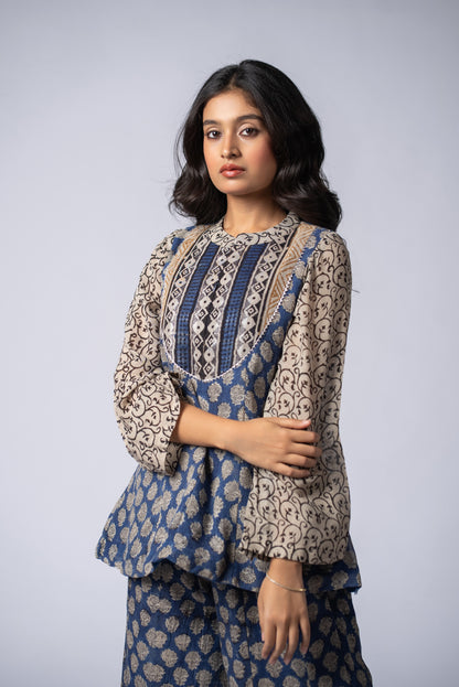 Neelbaft Ajrakh Kali Co-ord Set