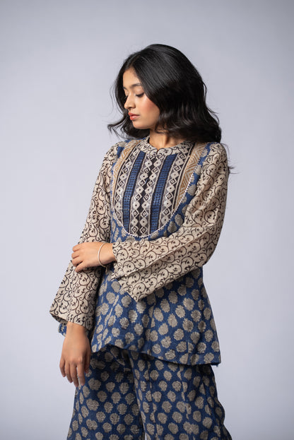Neelbaft Ajrakh Kali Co-ord Set
