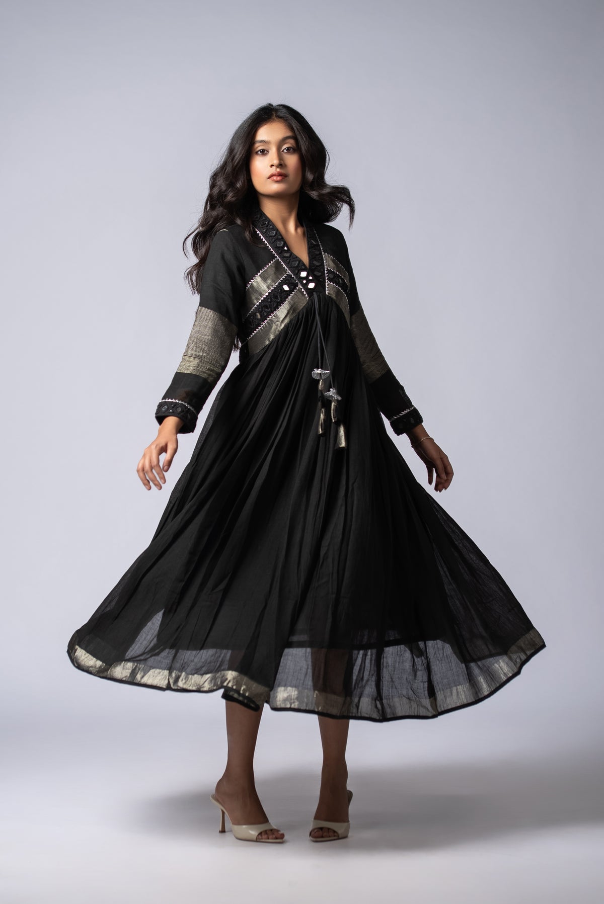 Siyah Sheesh Signature Mirror Work Dress