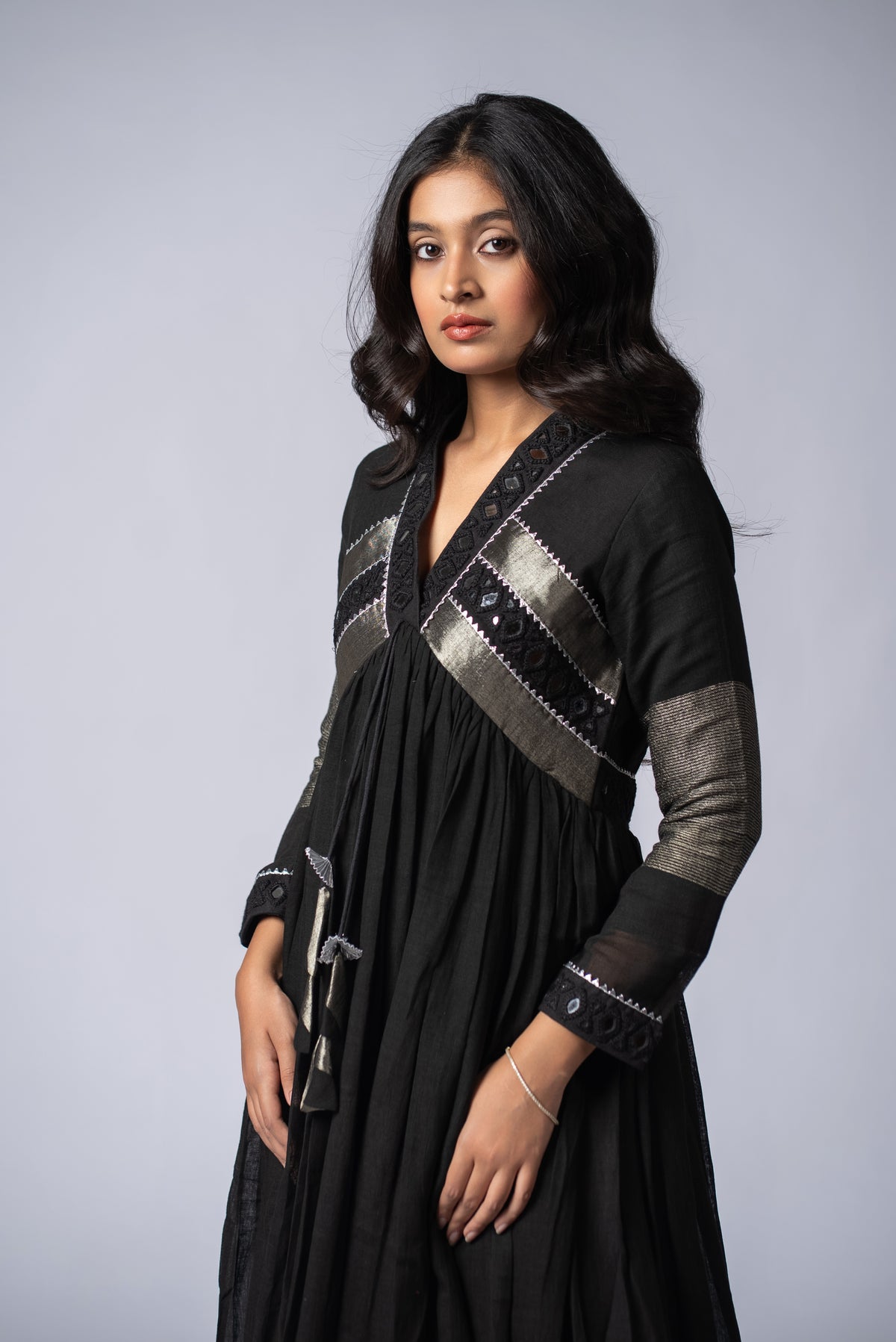 Siyah Sheesh Signature Mirror Work Dress
