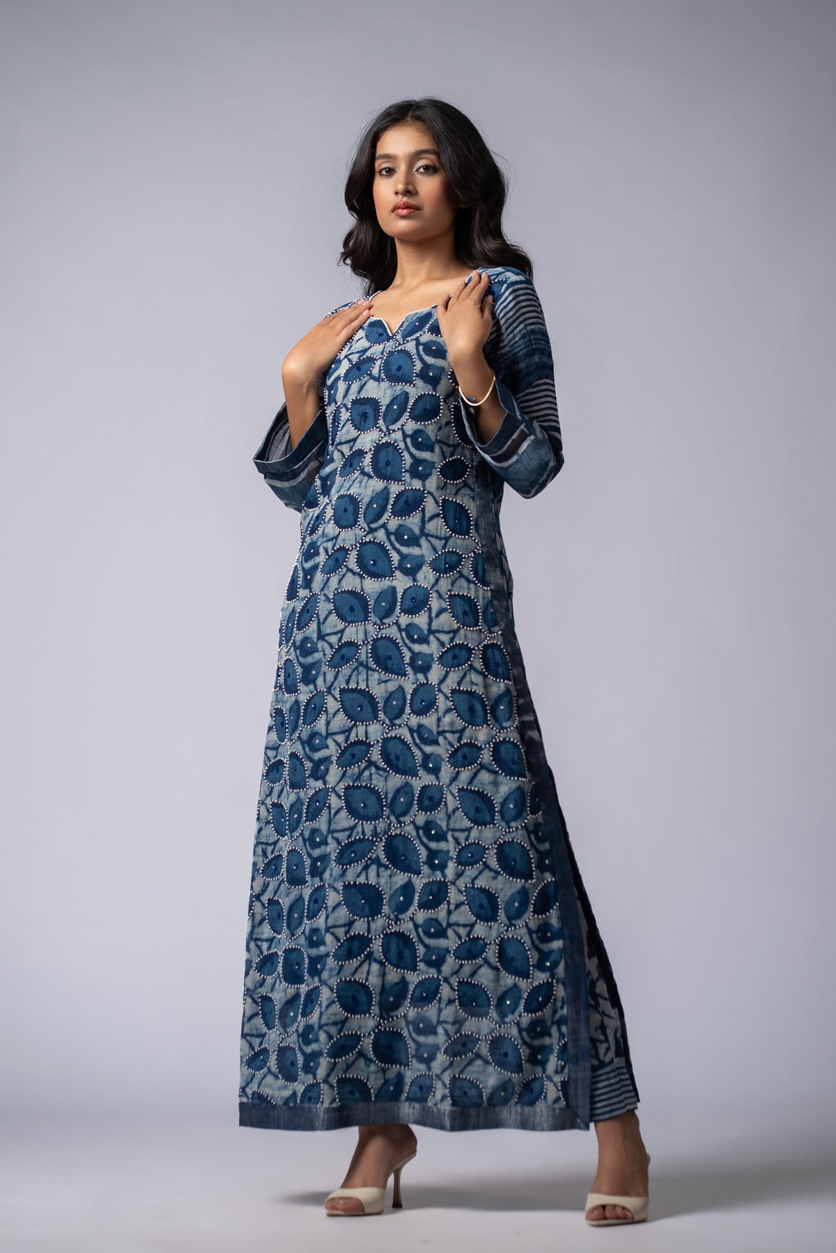 Mehrunnisa Shabaf Indigo Beadwork Pant Kurta Set