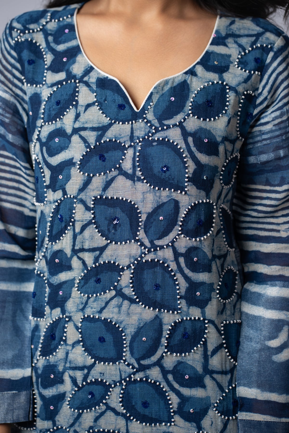 Mehrunnisa Shabaf Indigo Beadwork Pant Kurta Set