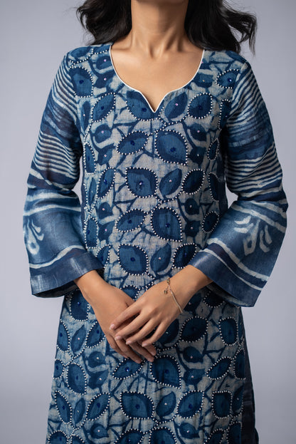 Mehrunnisa Shabaf Indigo Beadwork Pant Kurta Set