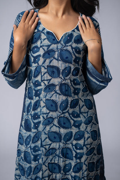 Mehrunnisa Shabaf Indigo Beadwork Pant Kurta Set