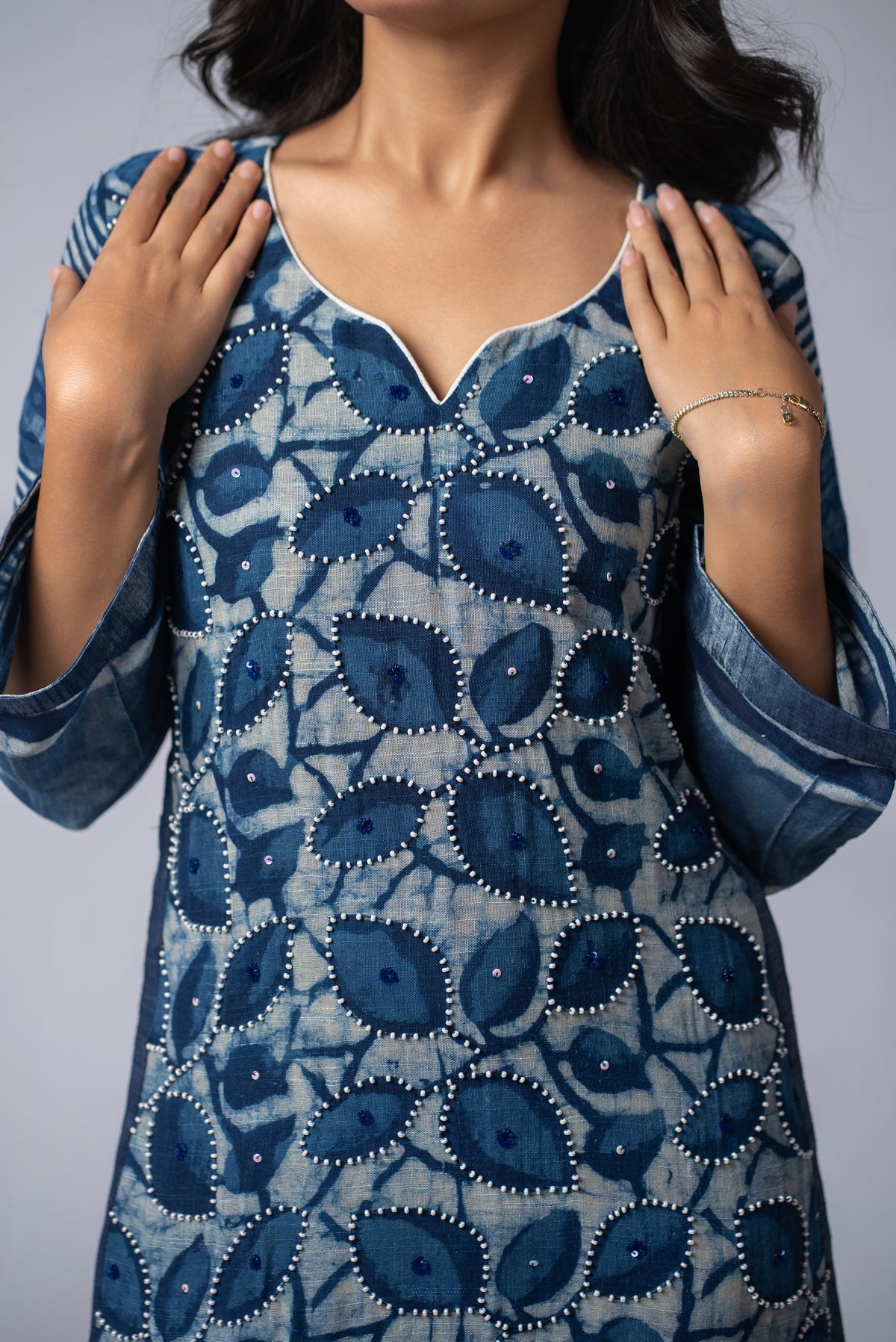 Mehrunnisa Shabaf Indigo Beadwork Pant Kurta Set