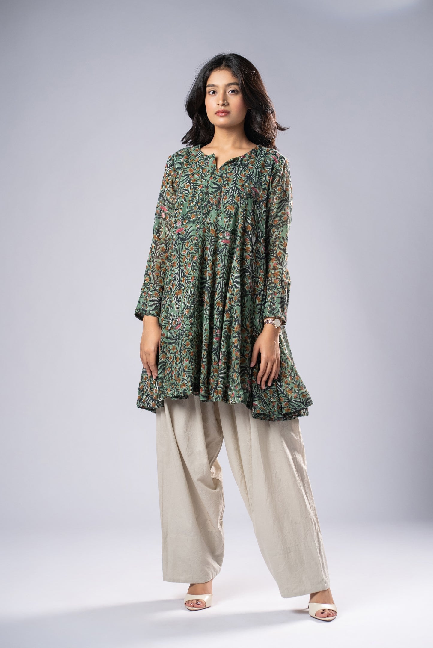 Vasudha Linen Flare Kurta