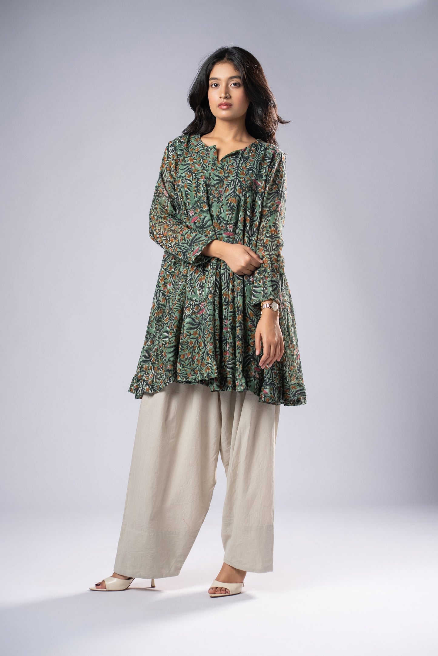 Vasudha Linen Flare Kurta