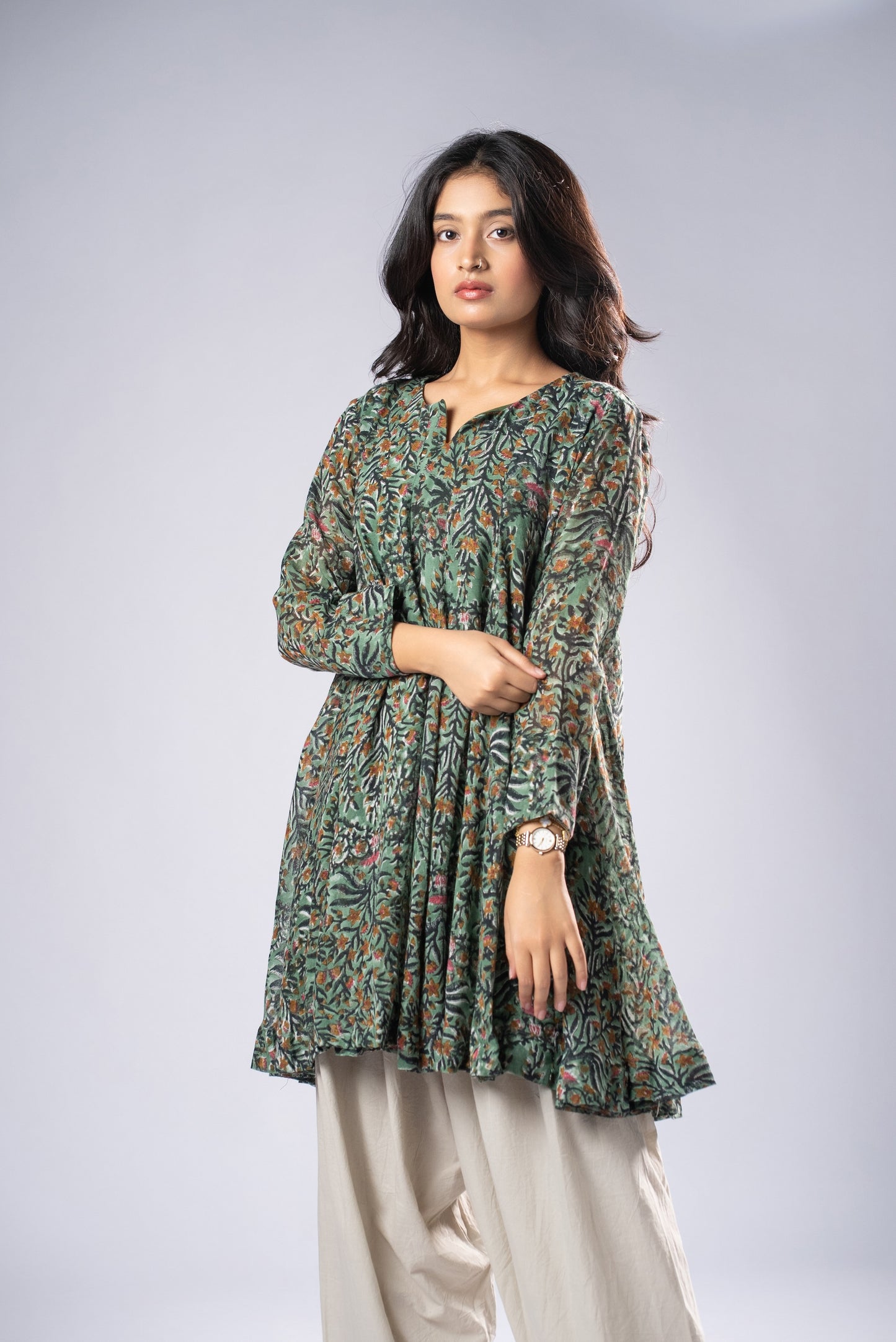 Vasudha Linen Flare Kurta