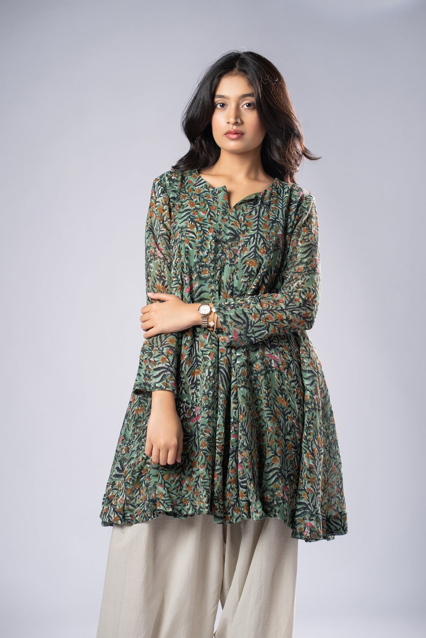Vasudha Linen Flare Kurta
