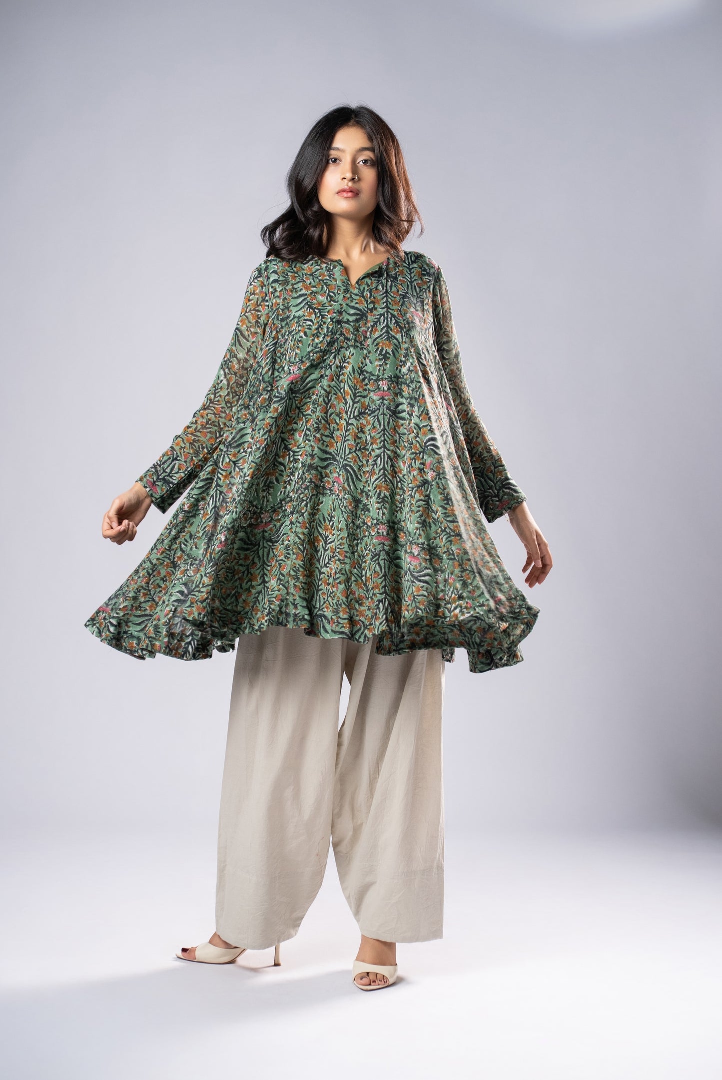 Vasudha Linen Flare Kurta