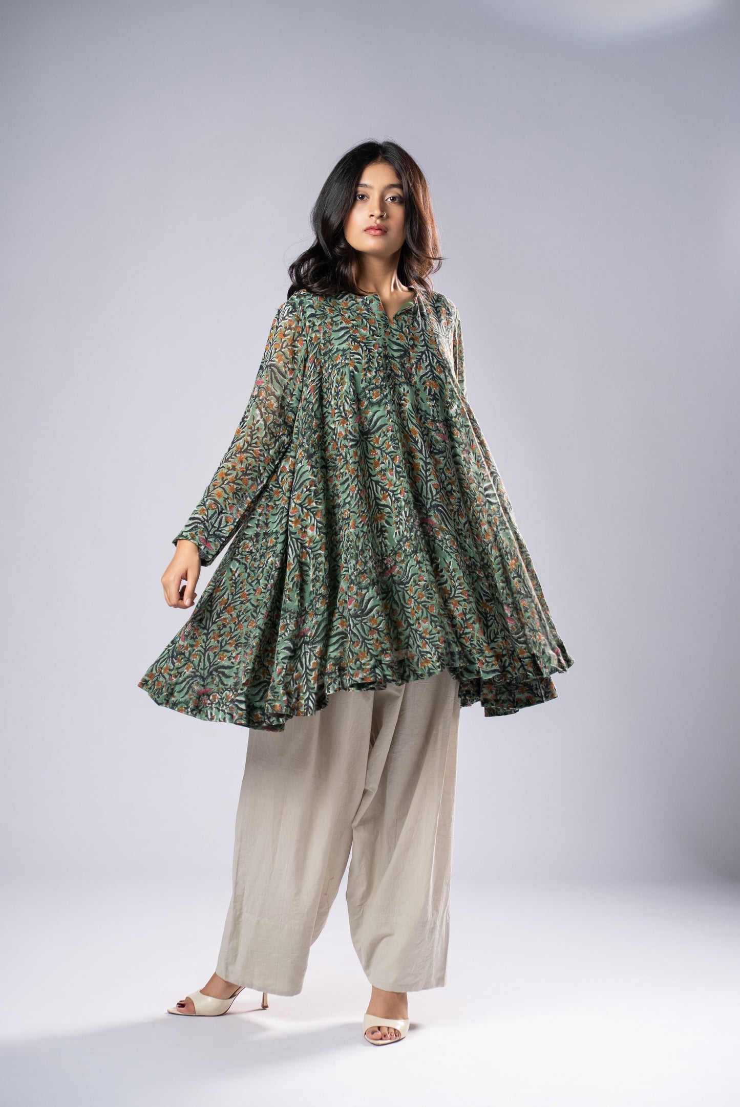Vasudha Linen Flare Kurta