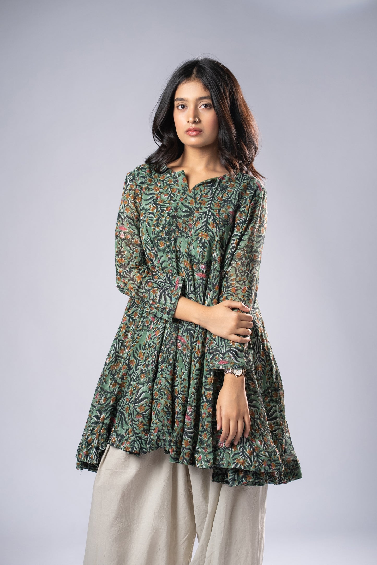 Vasudha Linen Flare Kurta
