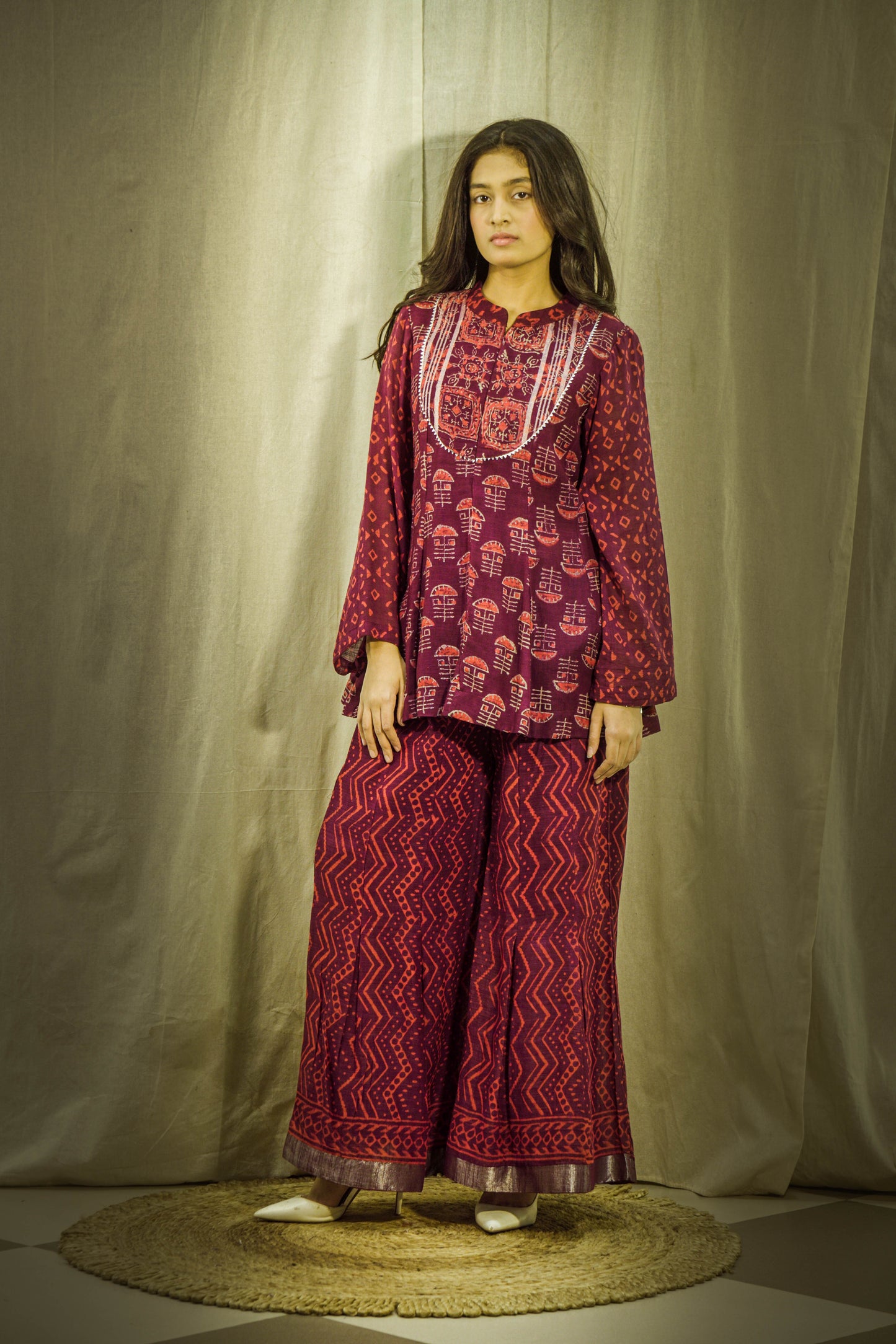 Zariya Maroon Block Print Linen Co-ord Set