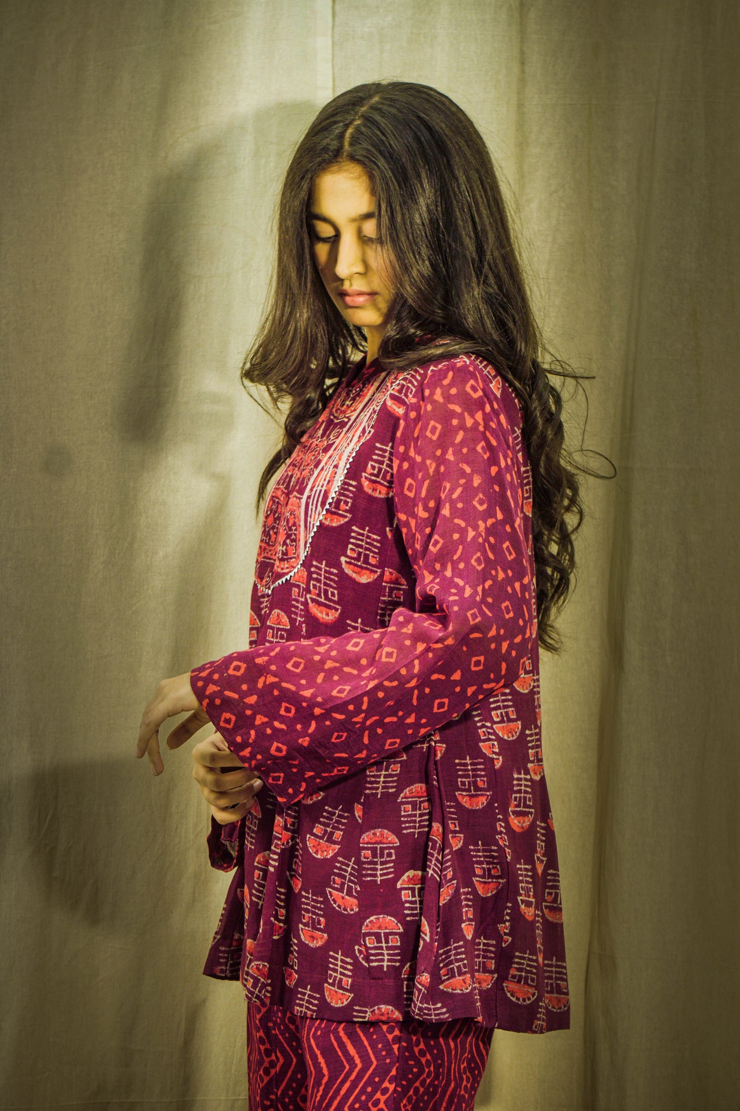 Zariya Maroon Block Print Linen Co-ord Set