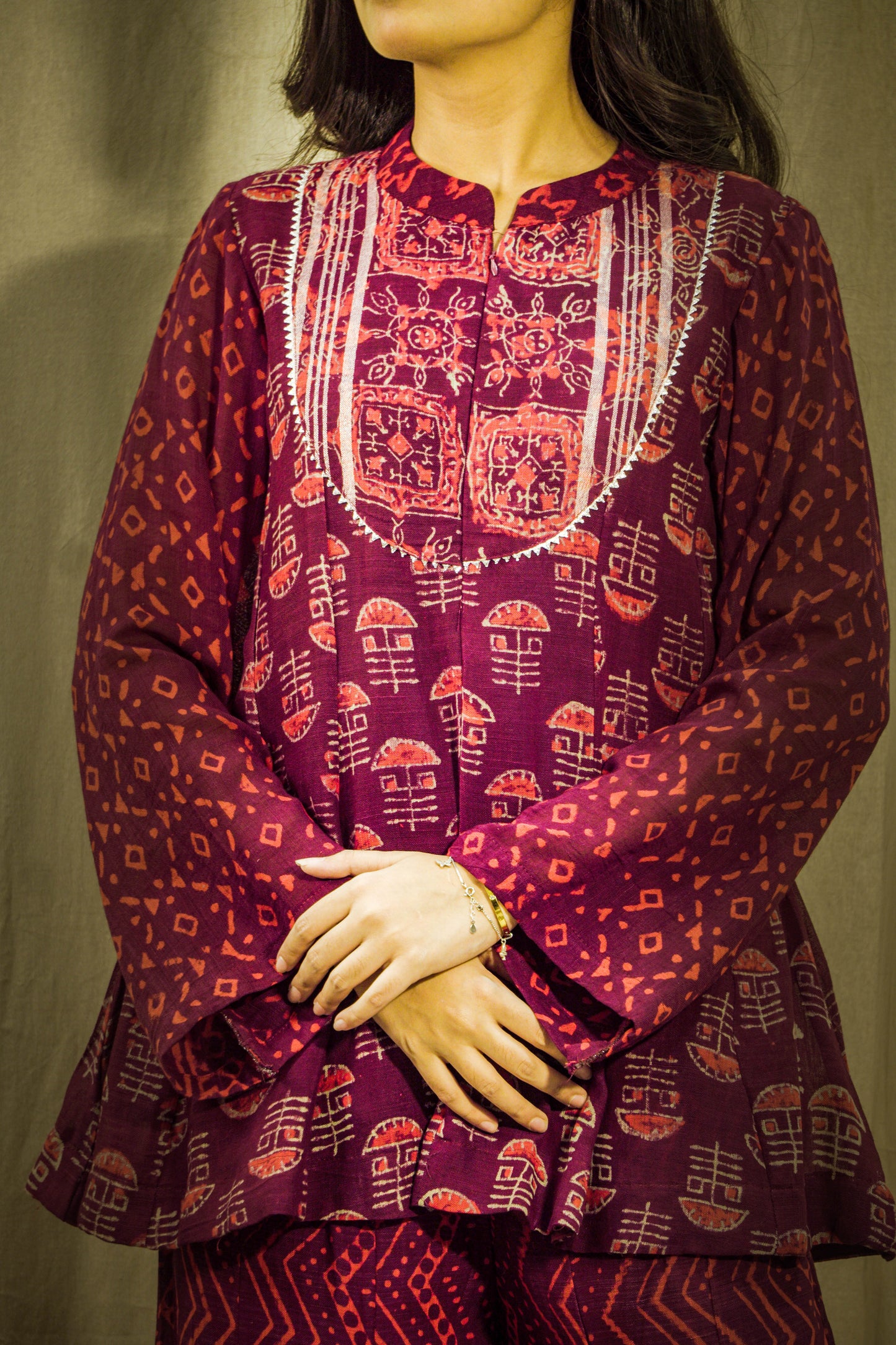 Zariya Maroon Block Print Linen Co-ord Set