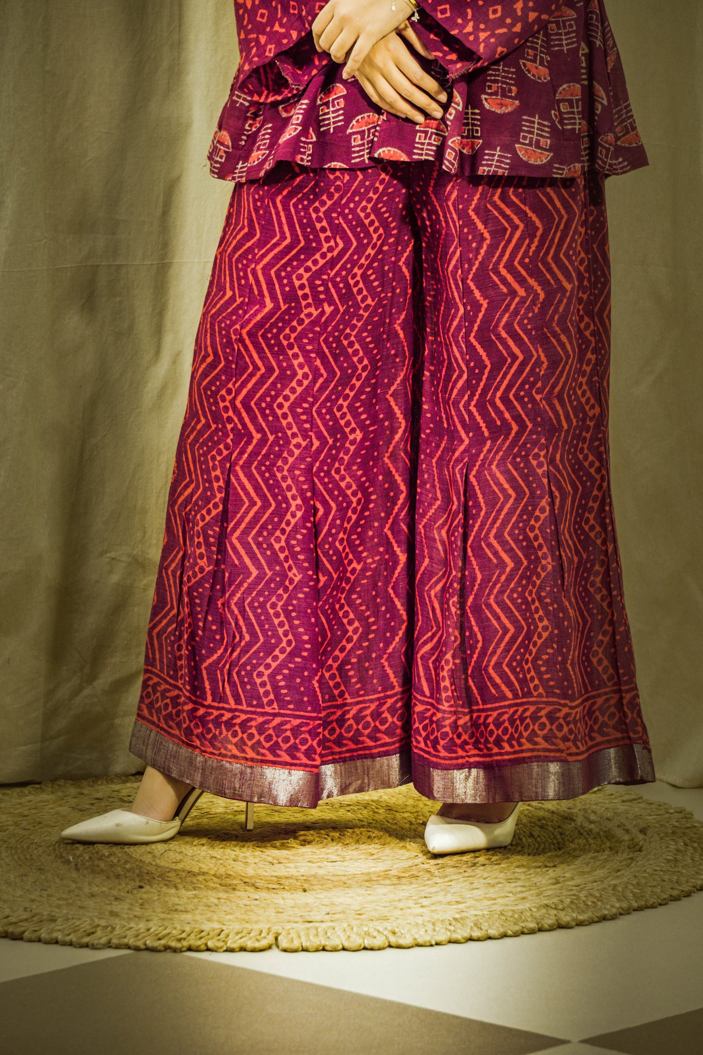 Zariya Maroon Block Print Linen Co-ord Set