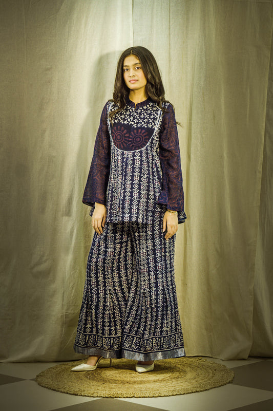 Zariya Royal Blue Block Print Linen Co-ord Set