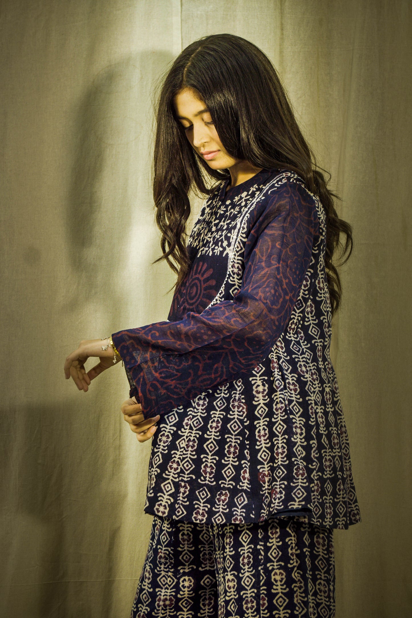 Zariya Royal Blue Block Print Linen Co-ord Set
