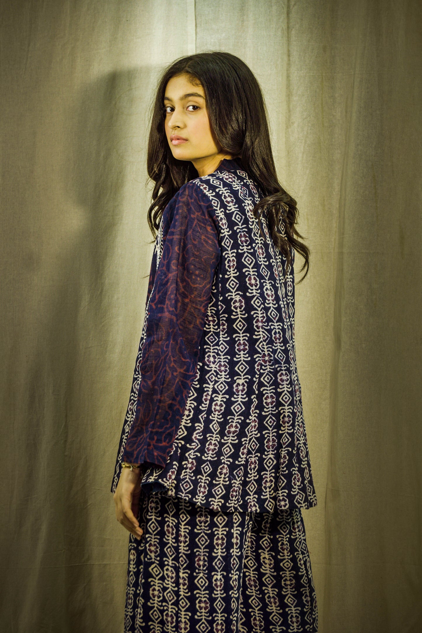 Zariya Royal Blue Block Print Linen Co-ord Set