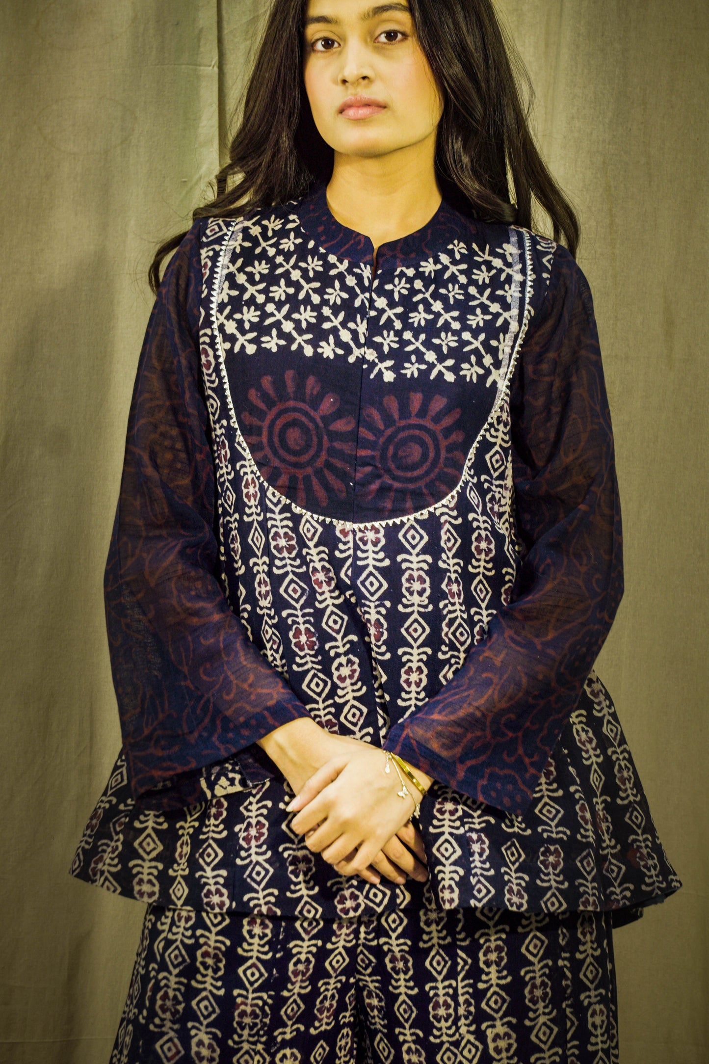 Zariya Royal Blue Block Print Linen Co-ord Set