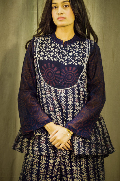 Zariya Royal Blue Block Print Linen Co-ord Set