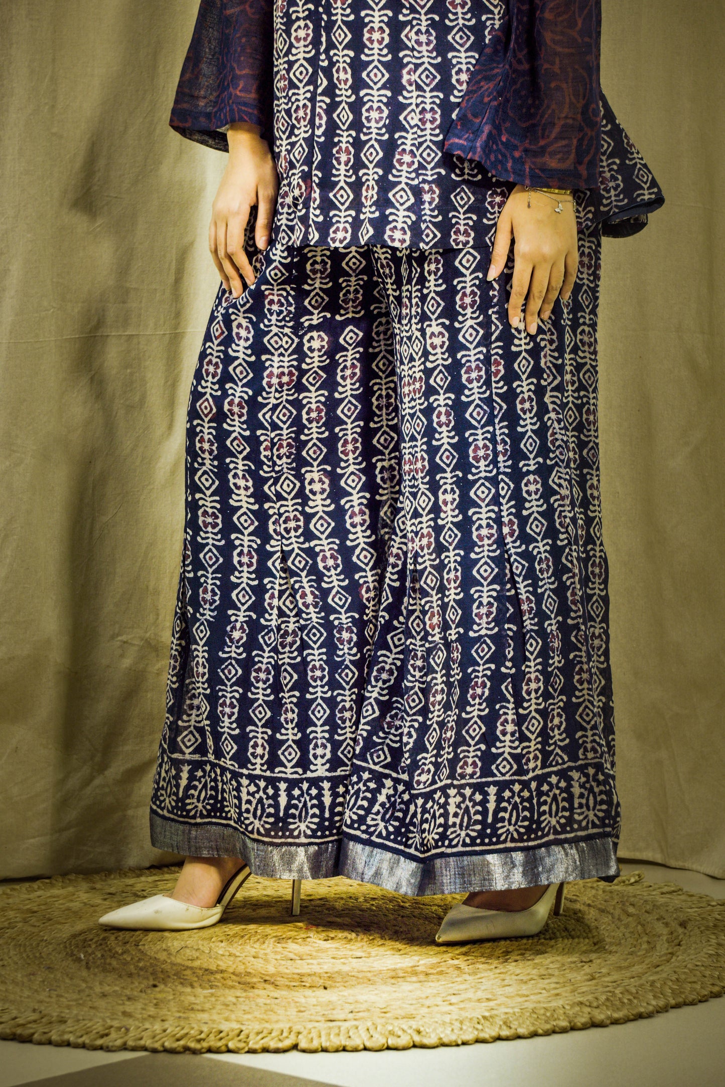 Zariya Royal Blue Block Print Linen Co-ord Set