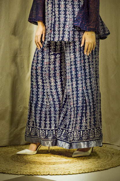 Zariya Royal Blue Block Print Linen Co-ord Set