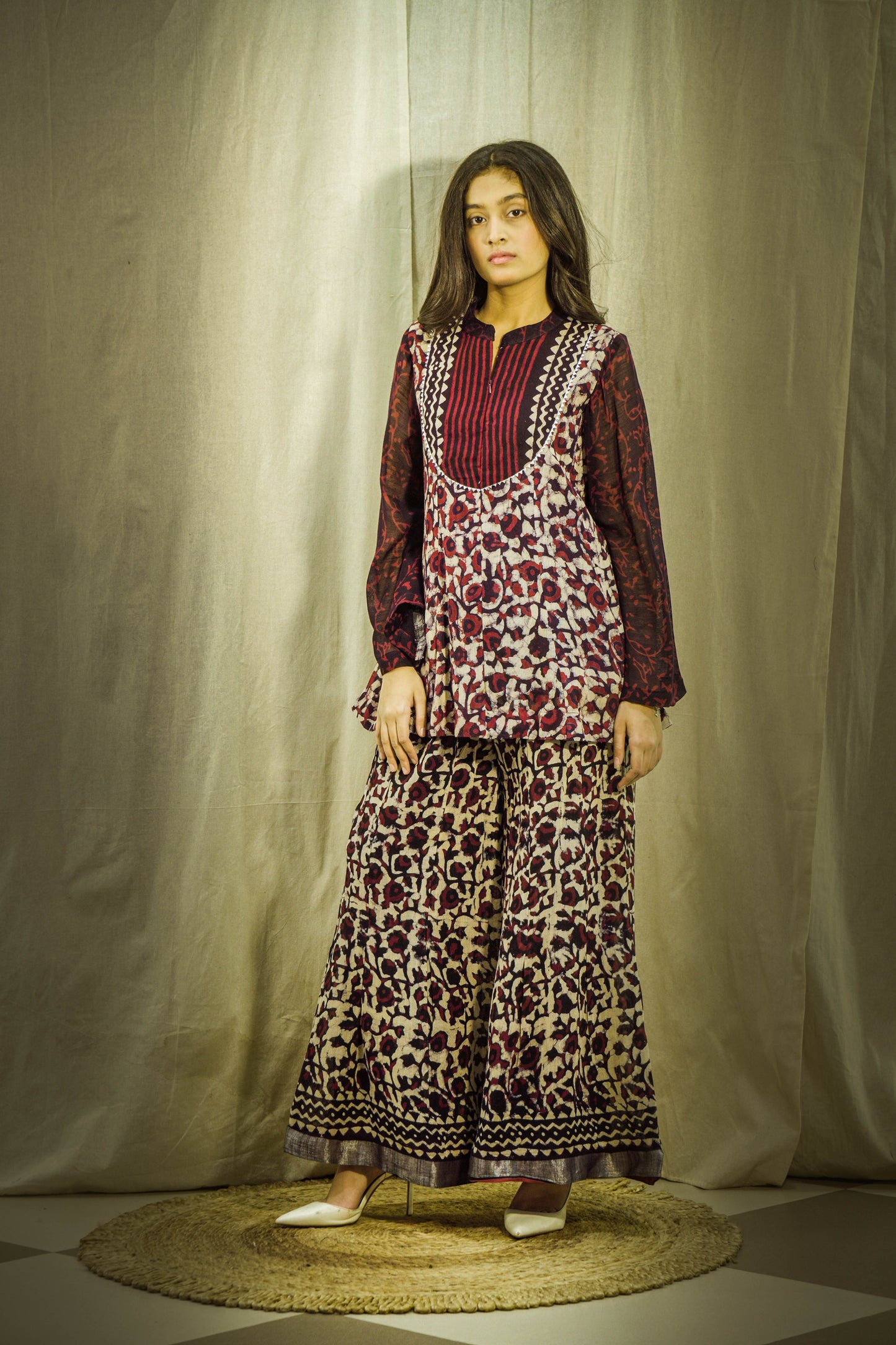 Zariya Plum Red Kalamkari Linen Co-ord Set