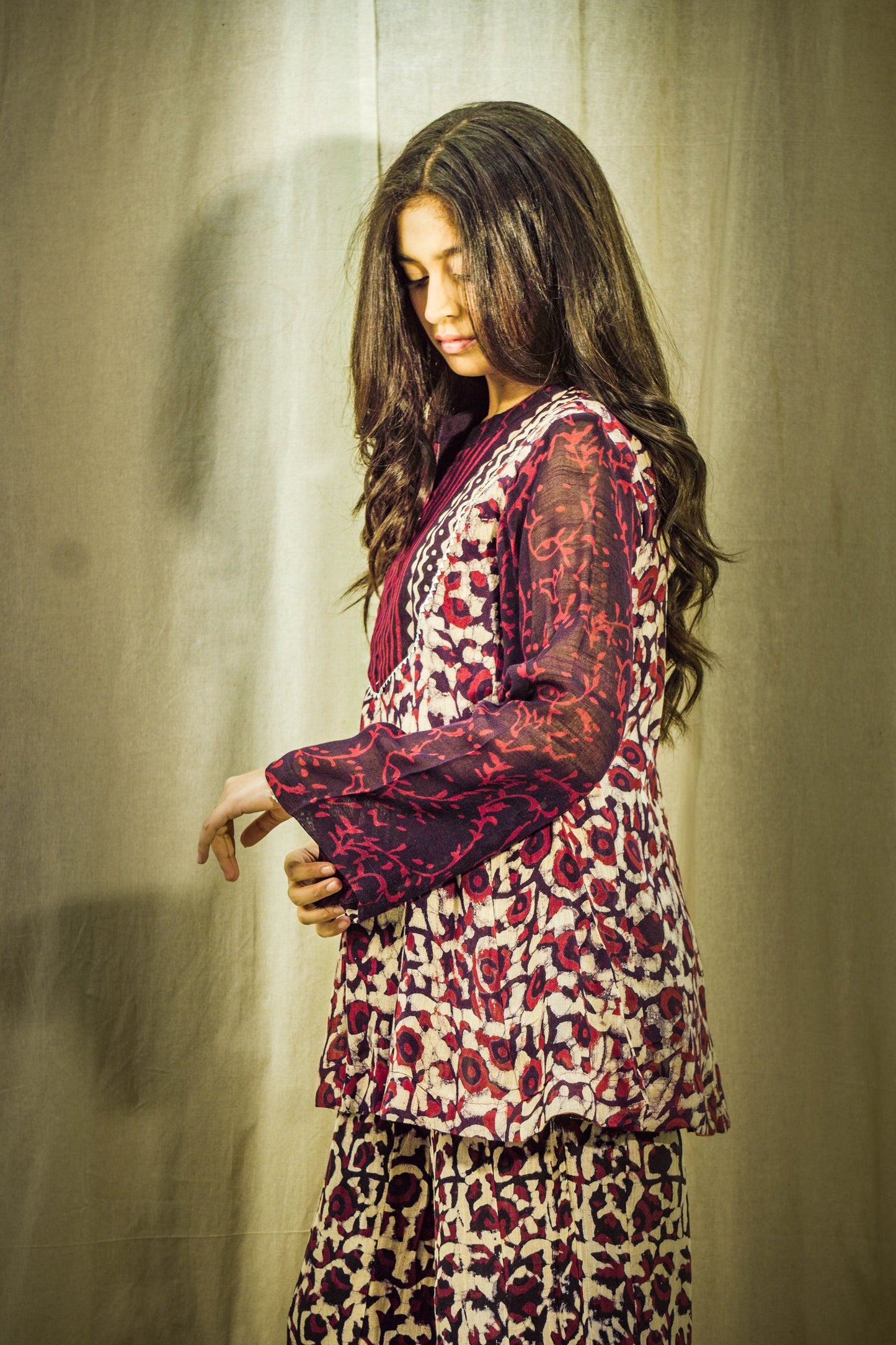 Zariya Plum Red Kalamkari Linen Co-ord Set