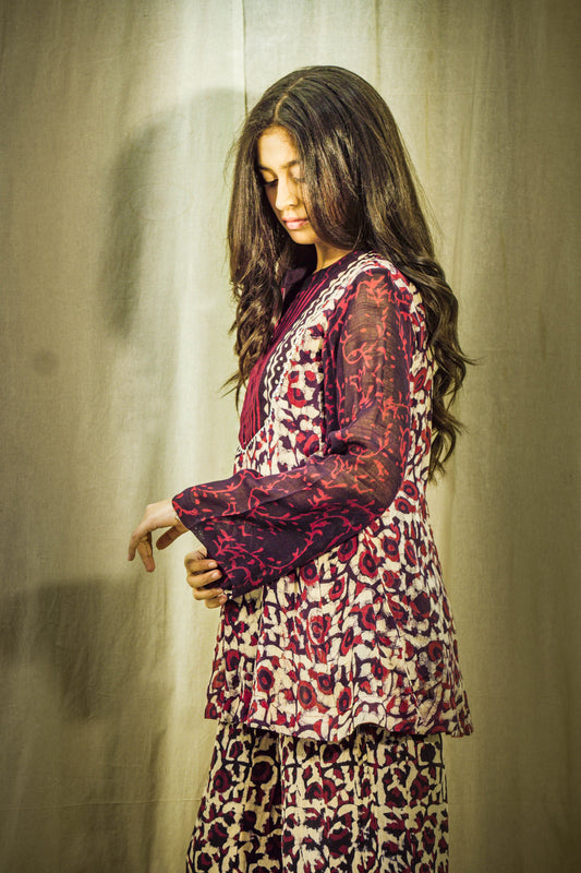 Zariya Plum Red Kalamkari Linen Co-ord Set