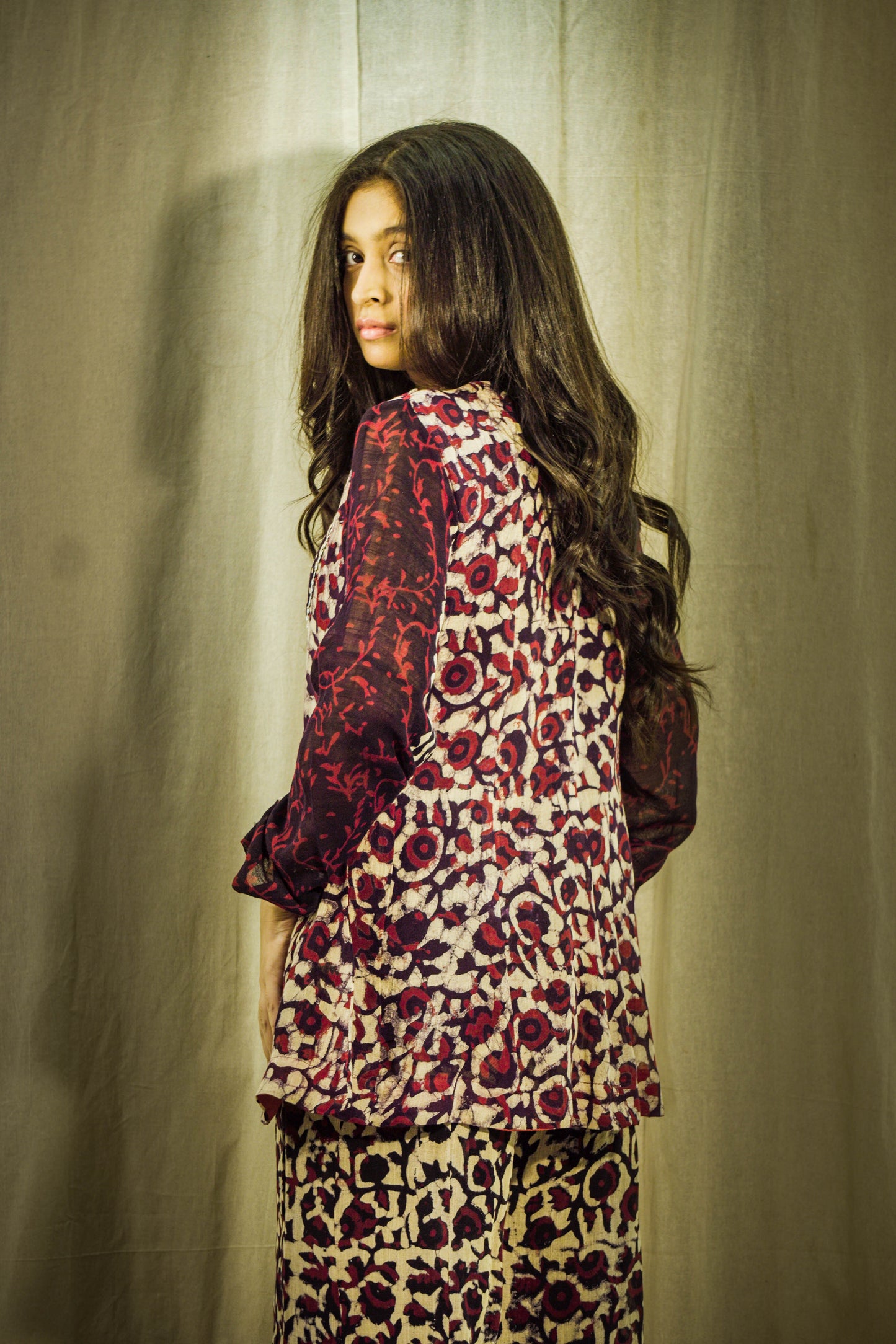 Zariya Plum Red Kalamkari Linen Co-ord Set