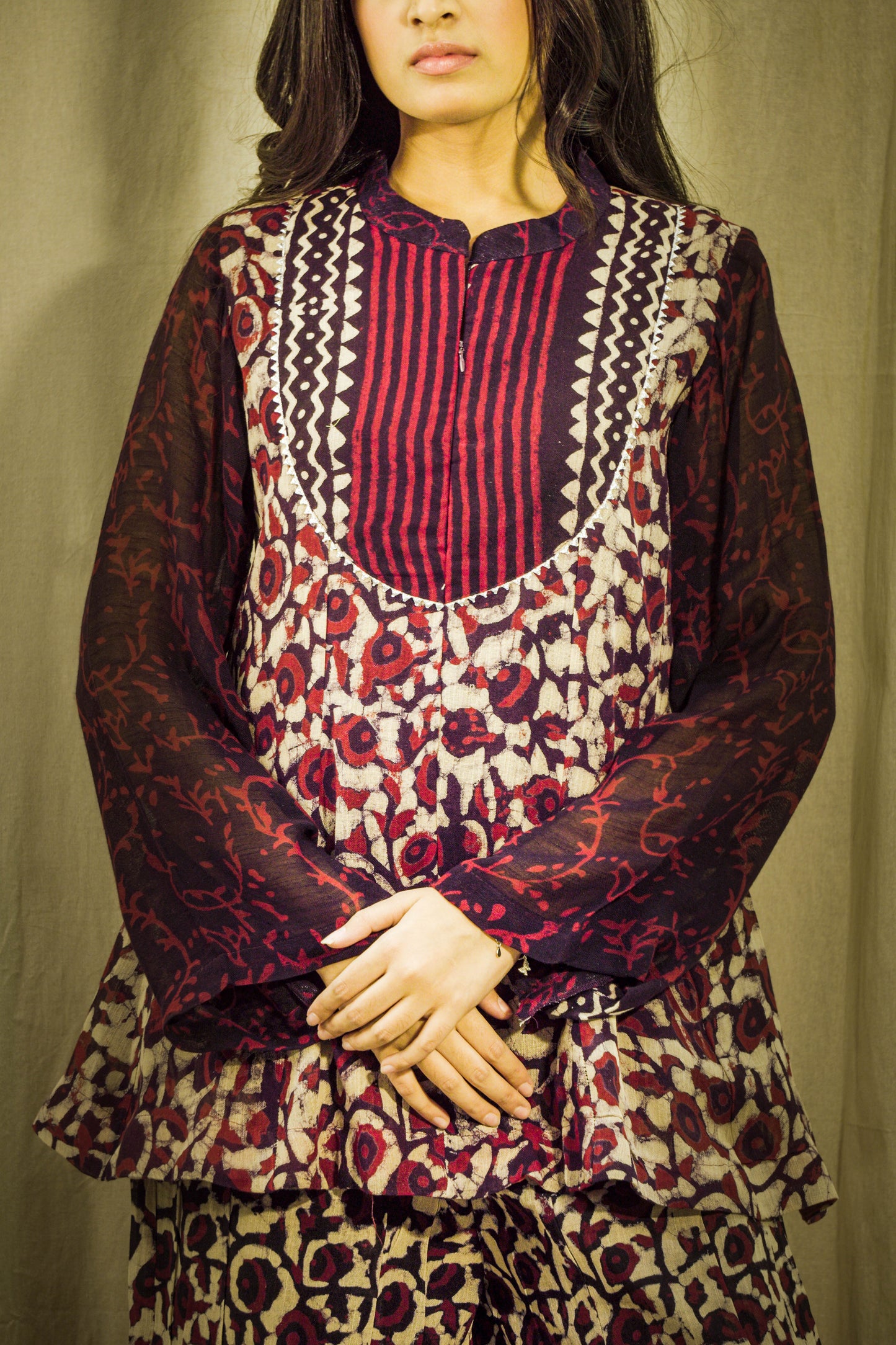 Zariya Plum Red Kalamkari Linen Co-ord Set