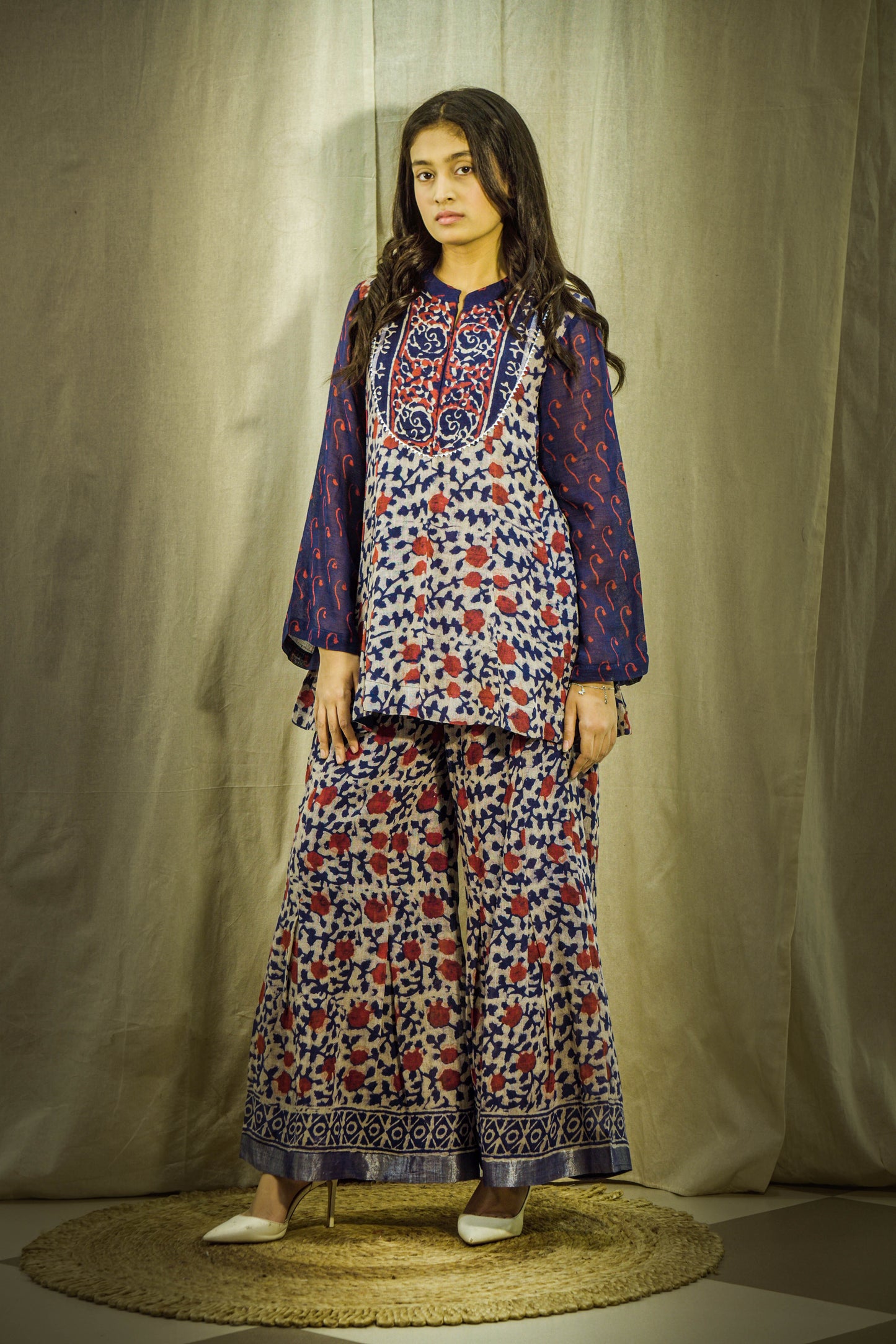 Neelambara Indigo Kalamkari Linen Co-ord Set