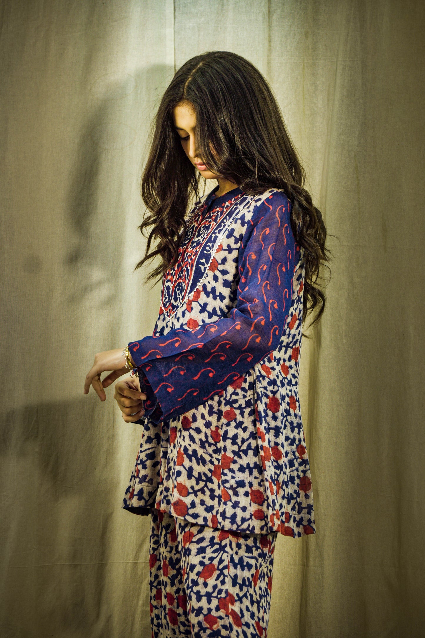 Neelambara Indigo Kalamkari Linen Co-ord Set