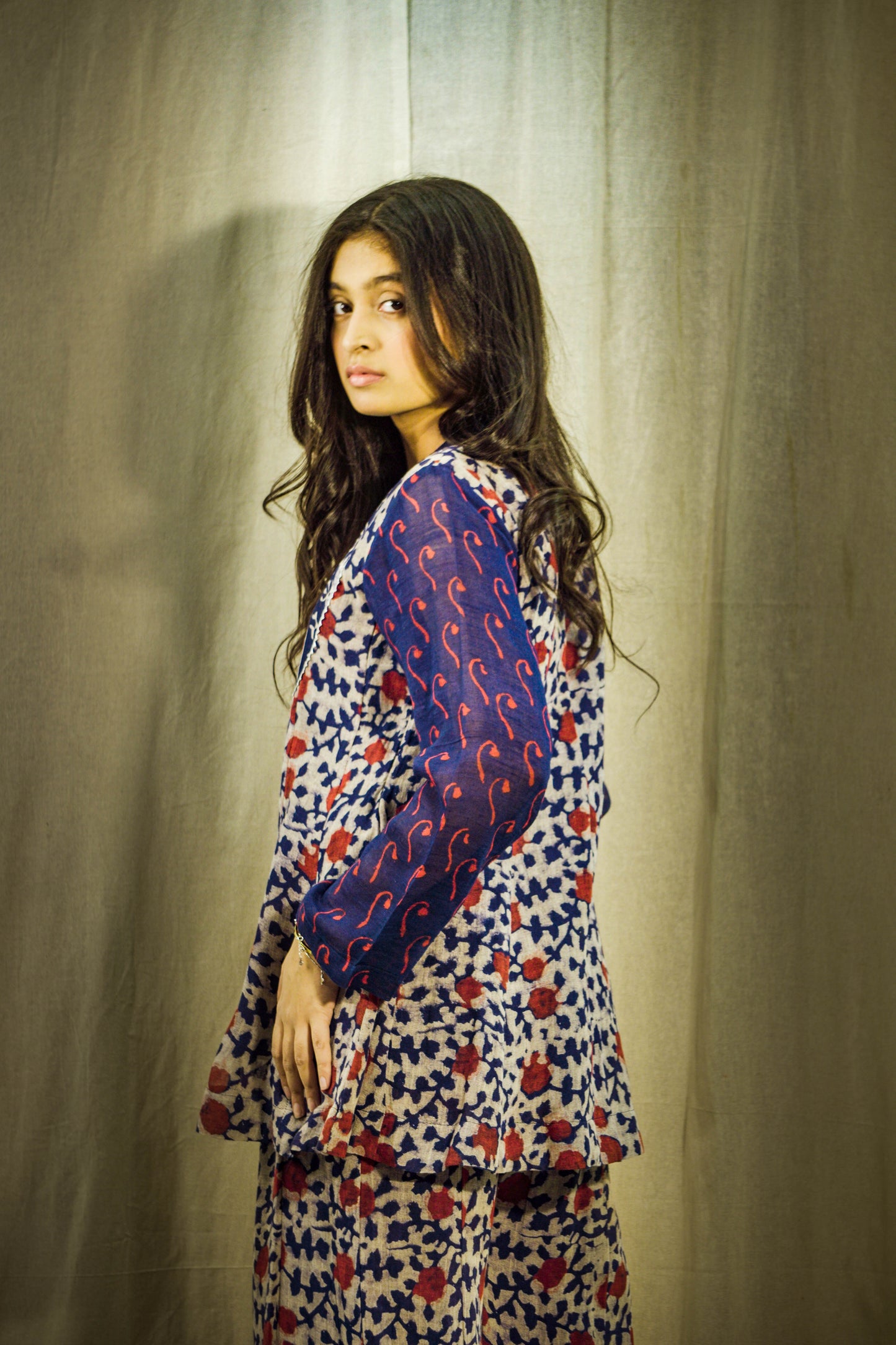 Neelambara Indigo Kalamkari Linen Co-ord Set