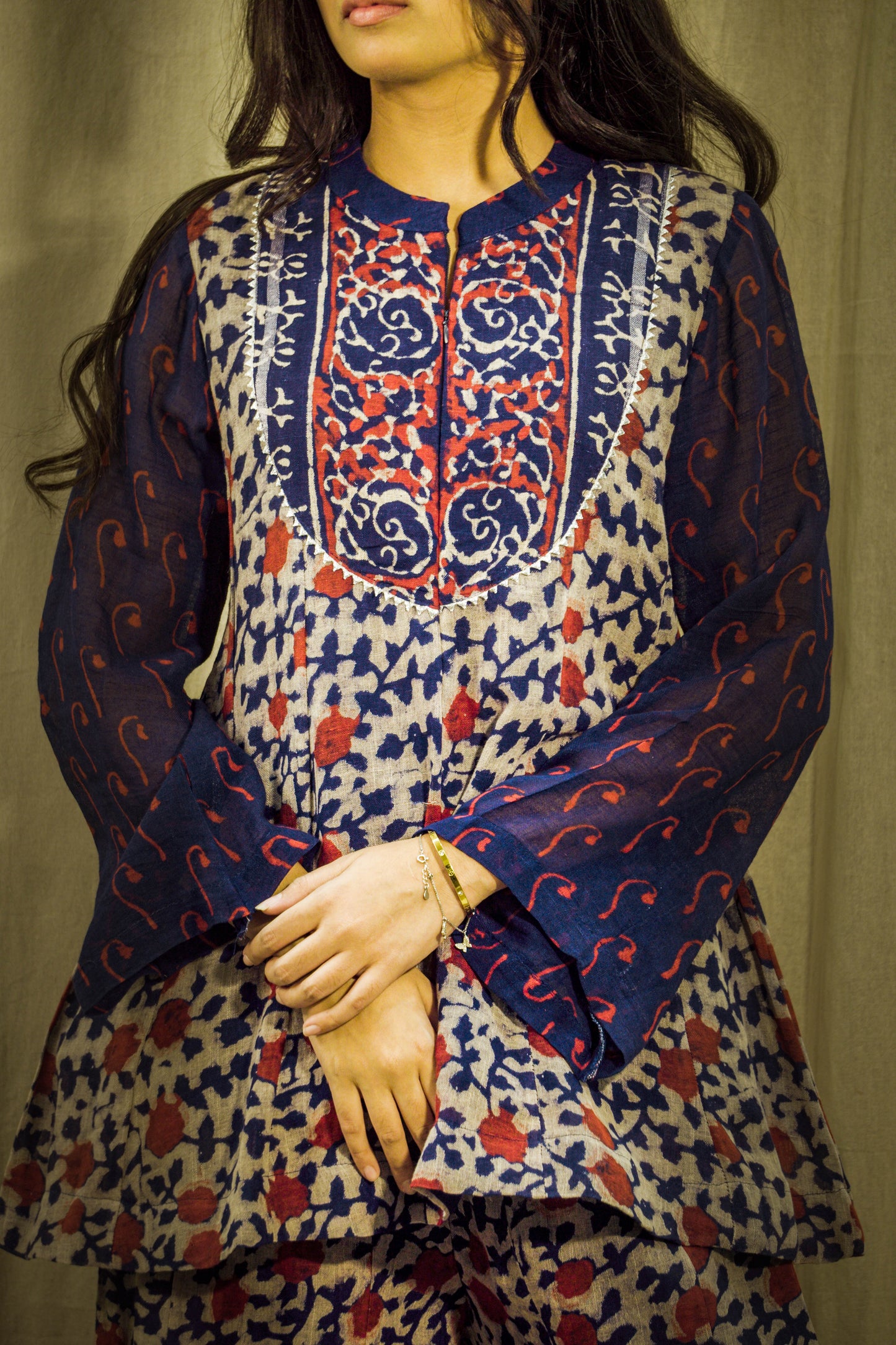 Neelambara Indigo Kalamkari Linen Co-ord Set