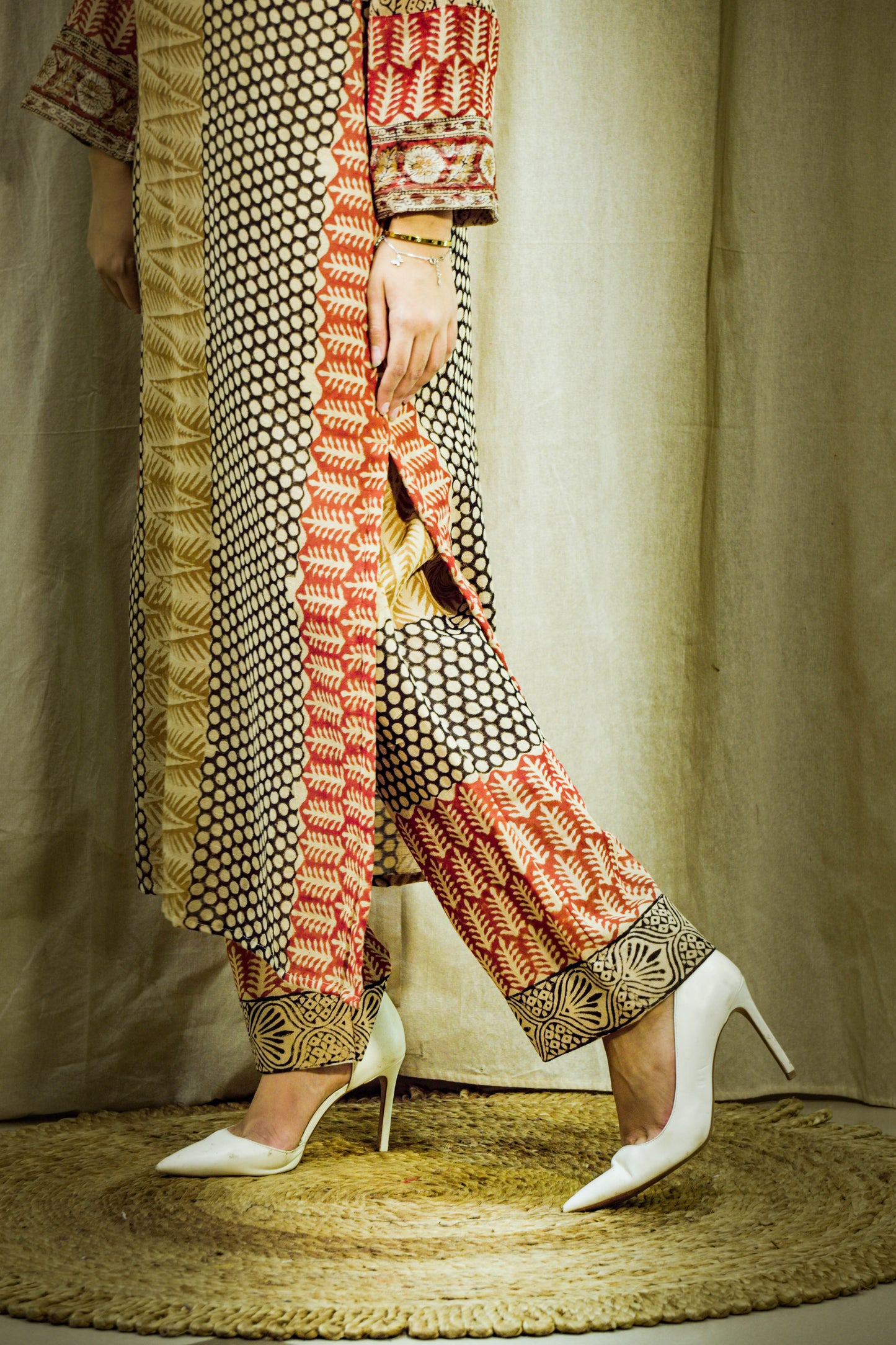 Mehrunisa Earthtone Block Print Linen Kurta Set