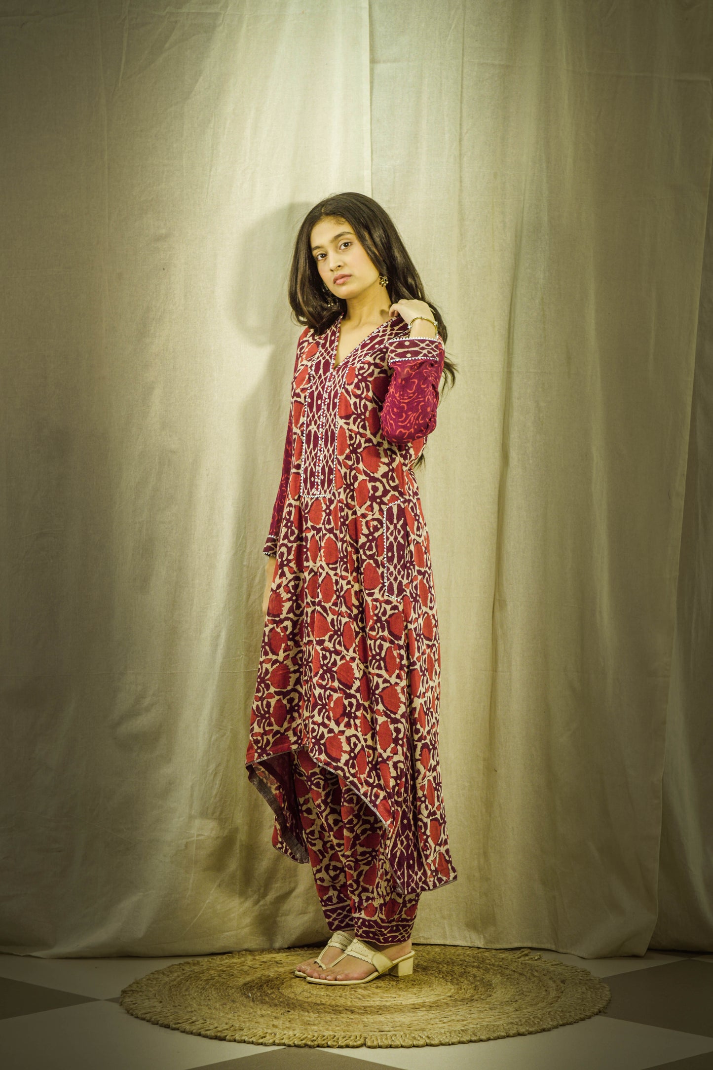 Rangrez Block Print Linen Dhoti Kurta Set