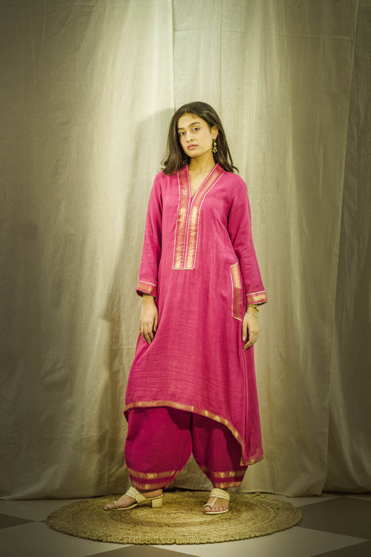Gulbahar Pink Linen Dhoti Kurta Set