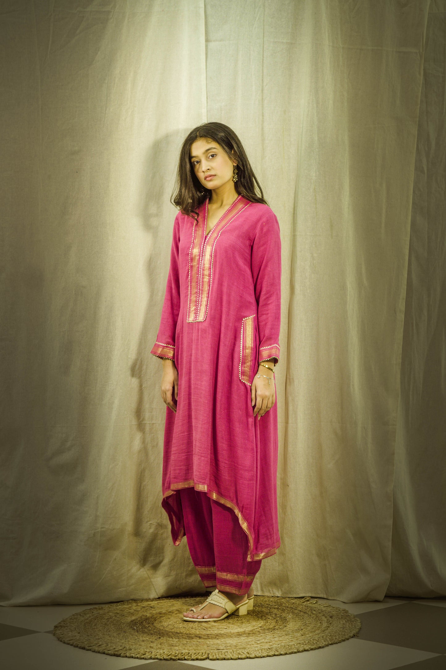 Gulbahar Pink Linen Dhoti Kurta Set