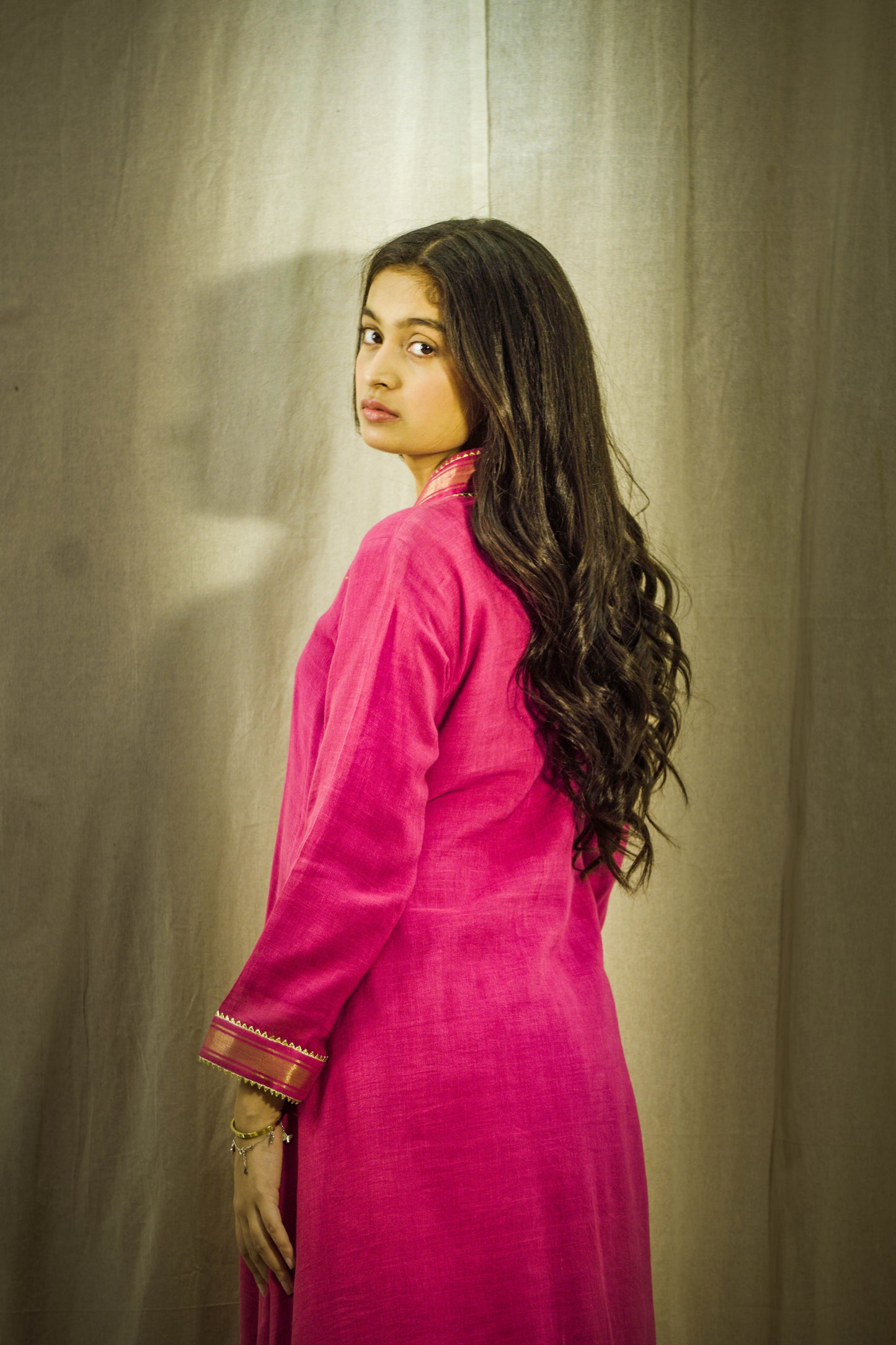 Gulbahar Pink Linen Dhoti Kurta Set