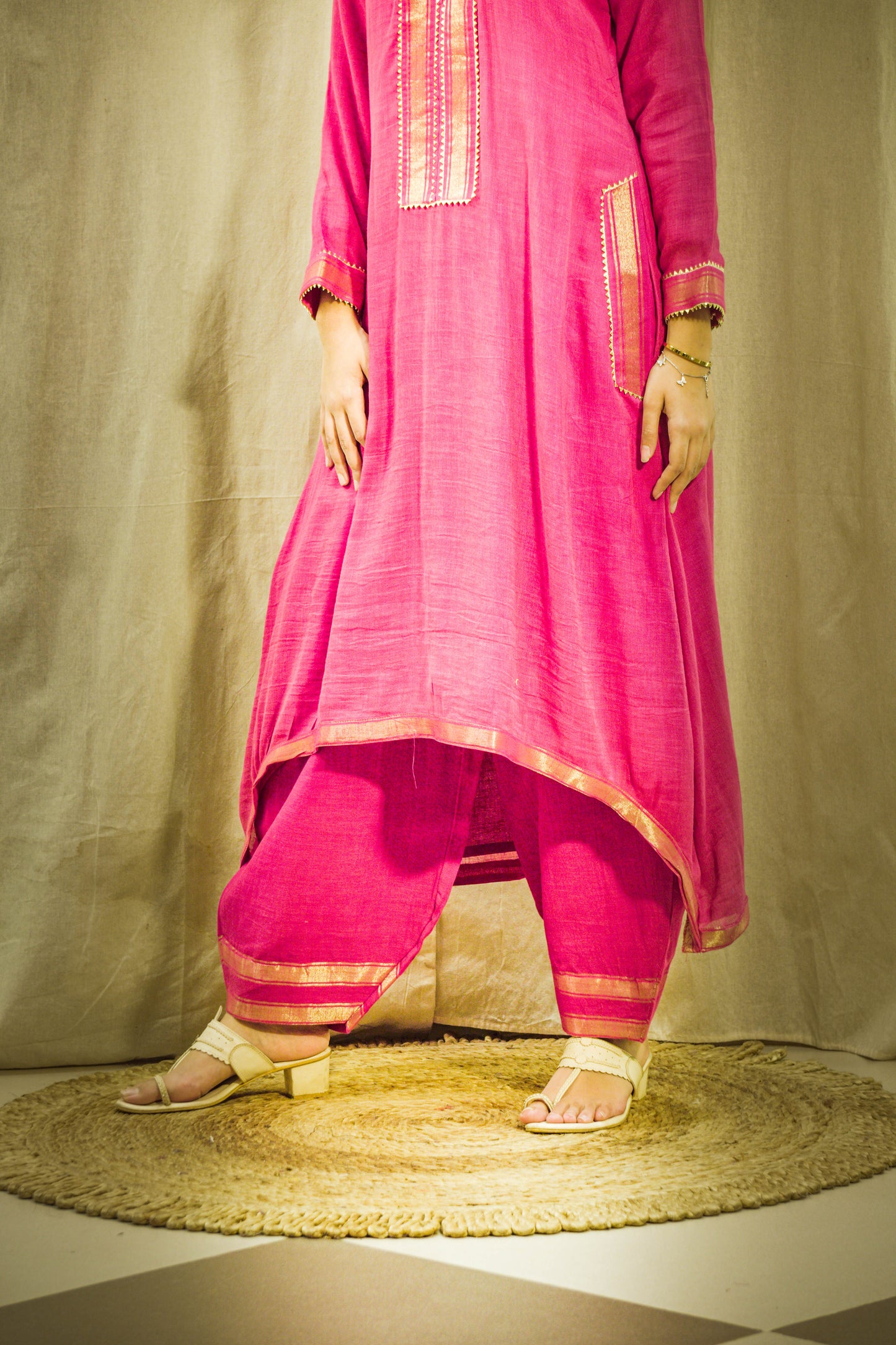 Gulbahar Pink Linen Dhoti Kurta Set