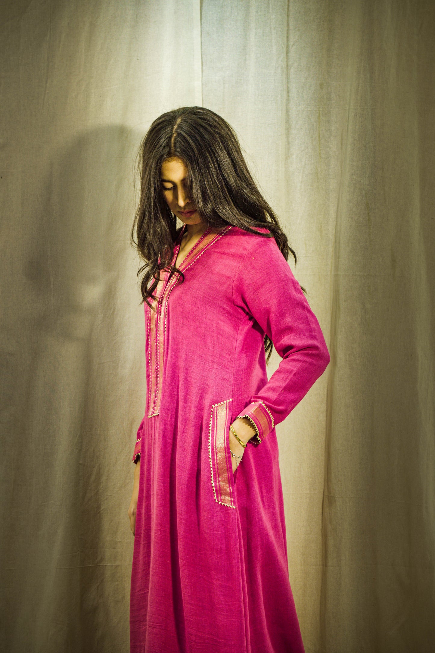 Gulbahar Pink Linen Dhoti Kurta Set