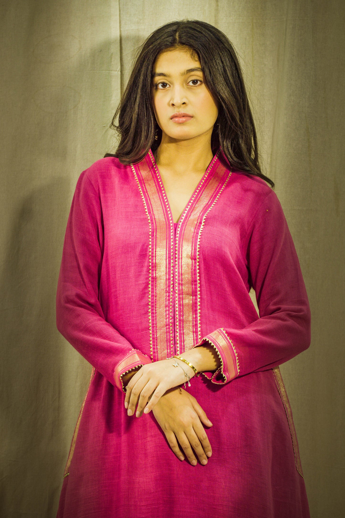 Gulbahar Pink Linen Dhoti Kurta Set